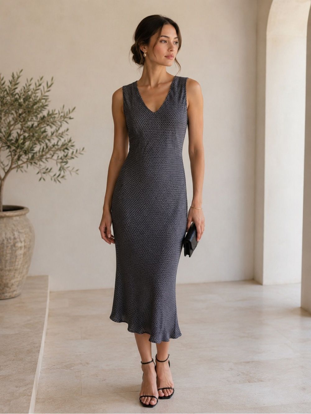 Charter Club Sleeveless 100% Silk V-Neck Midi Dress Sophisticated Elegant SZ 14P